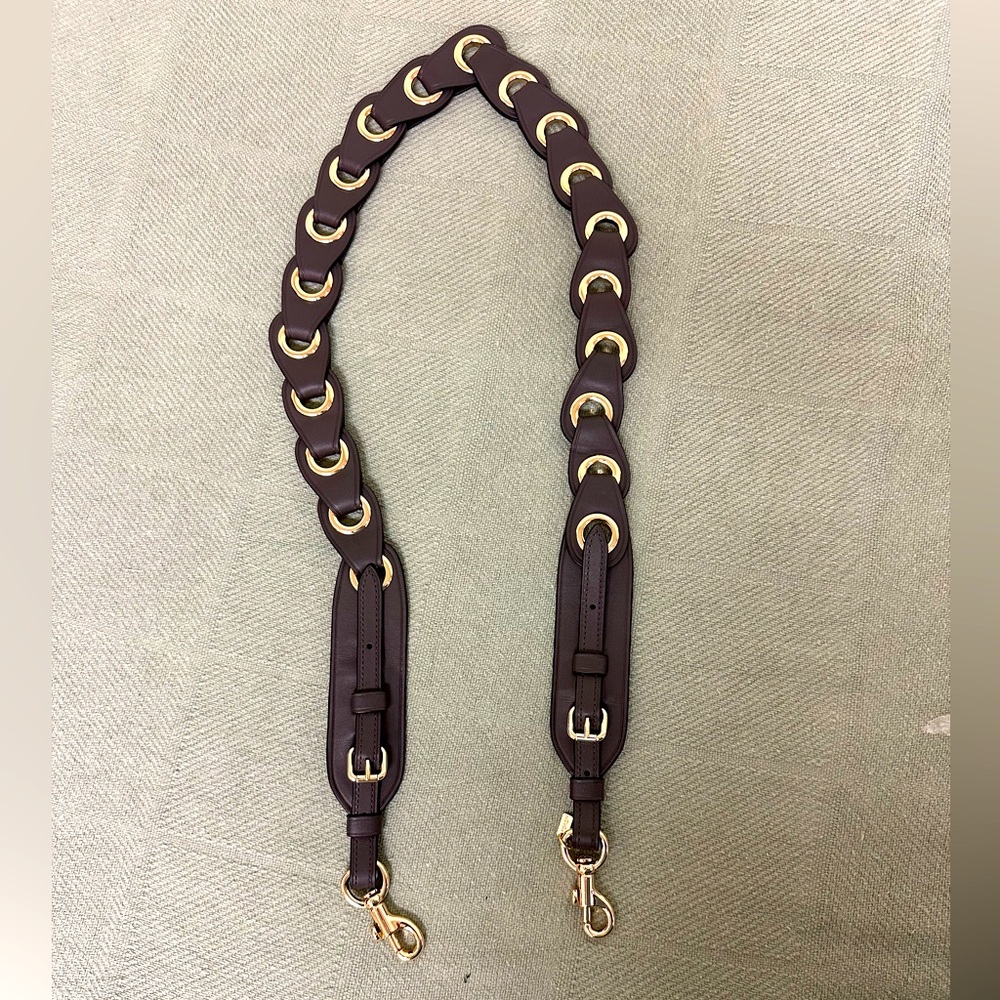 Coach Dark brown leather and gold grommet adjustable replacement bag strap